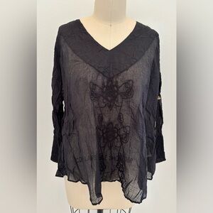 Ewa I Walla Rosmari Blouse NWT Embroidered Black Crinkled Cotton Organdy L/S M
